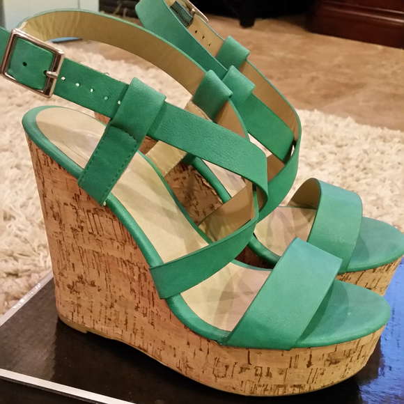 green wedge heels